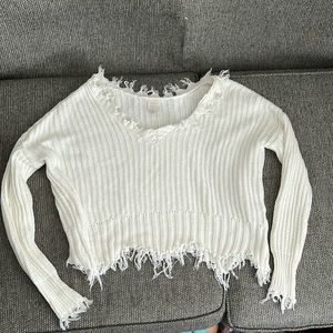 XS white frayed Roan and Ryan sweater